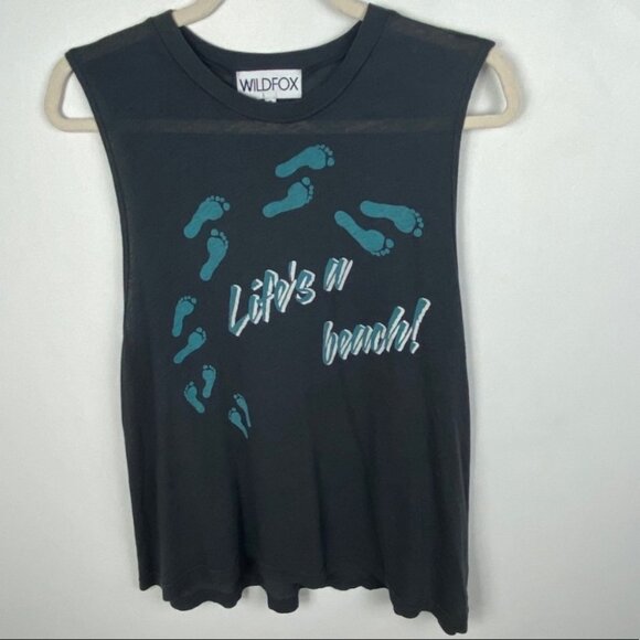 Wildfox Life is a Beach Muscle Tee Tank Grey Small T-Shirt Made in USA Bohemian - Picture 8 of 9